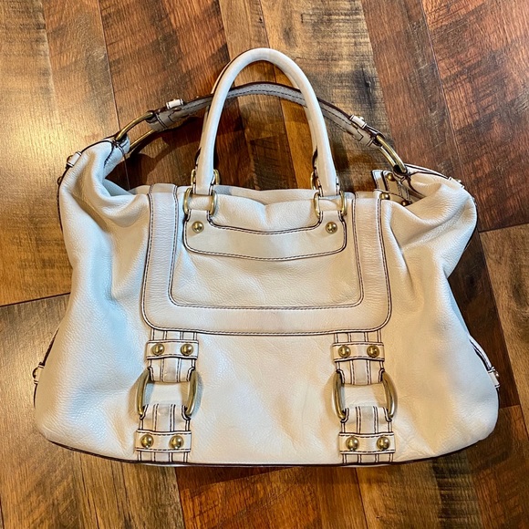 Banana Republic Handbags - BANANA REPUBLIC Cream Leather Large Satchel Bag